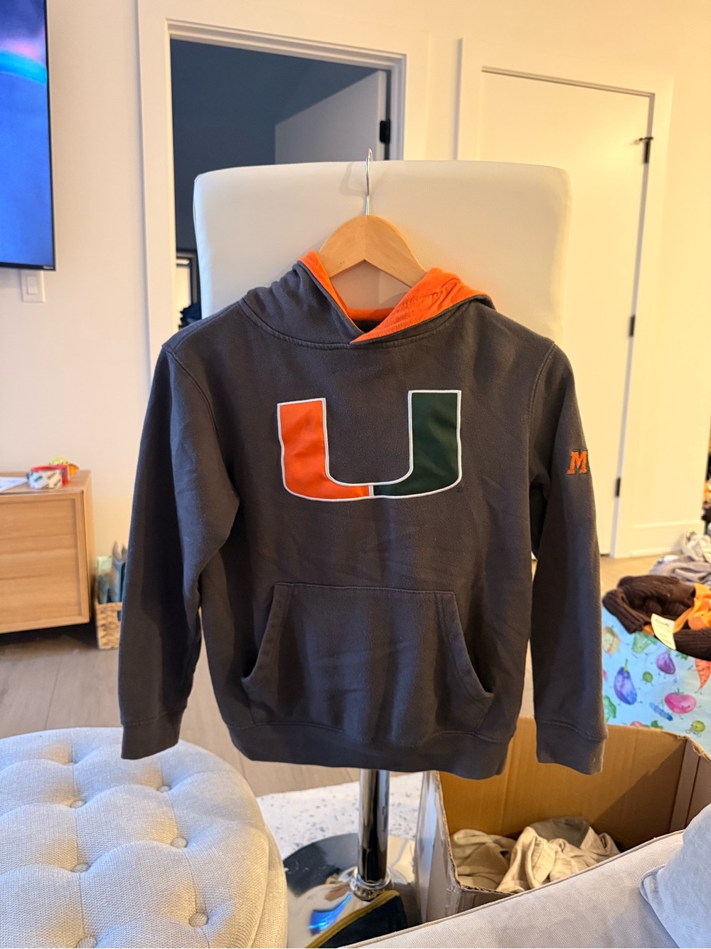Stadium Athletics Charcoal Hoodie with Orange & Green U Logo